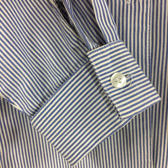 Karen Scott Blouse Blue White Striped Button Up - Picture 4 of 8